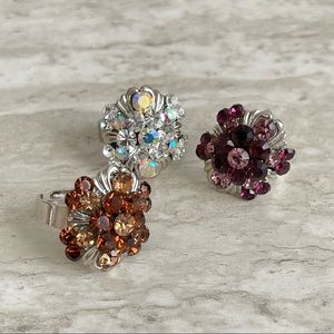 Bundle of Three Rhinestone Adjustable Rings